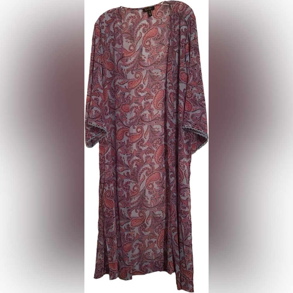 Jessica Simpson, NTW, open Poncho Blouse. Light purple silky open front. Size 1X